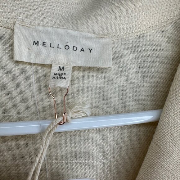 Melloday Notch Collar Short Sleeve Midi Cream Dress M - NEW - Picture 11 of 14